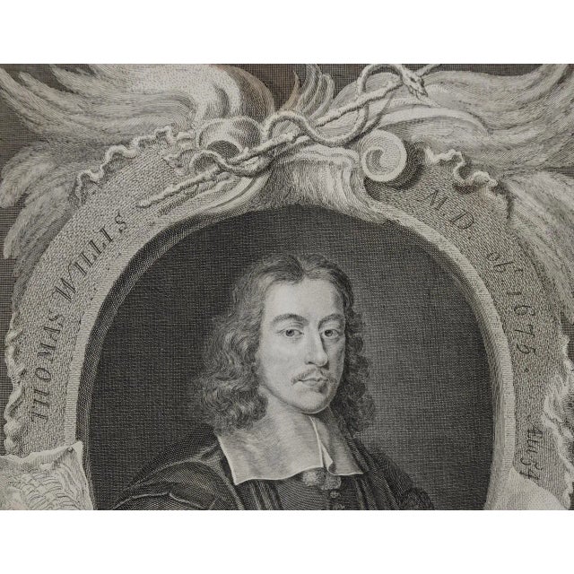 Thomas Willis, Md, 17th C. Pioneer of Neurology & Psychiatry: 18th C. Portrait, by George Vertue, 1742 For Sale - Image 4 of 6
