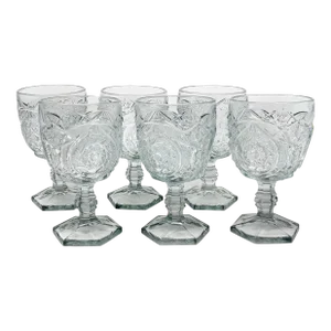 Set of 6 Antique Eapg Buzz Star Glass Goblets