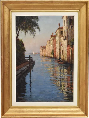 Victor Brugairolles, Venice with Gondola Painting, 20th Century, Oil on Canvas, Framed