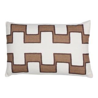 Schumacher Dixon Embroidered Print 25" Lumbar Pillow in Neutral For Sale