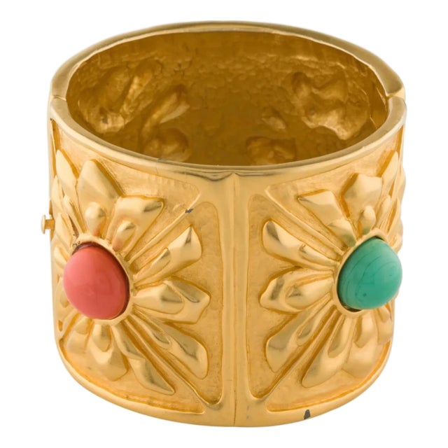 90s Karl Lagerfeld Gripoix Cuff Bangle Goossens Strass Gold Plated Wide France Opens For Sale