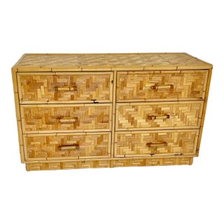 Vintage Bamboo Parquet Dresser For Sale