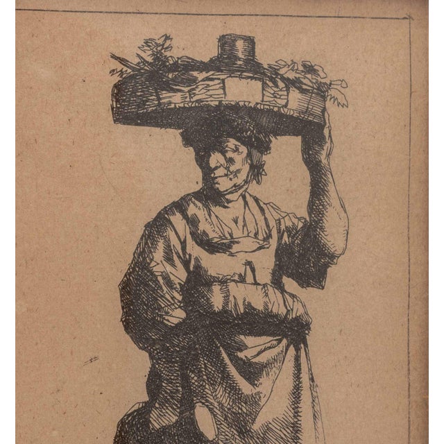 Figurative Cornelis Bega "Woman Holding a Basket" Etching For Sale - Image 3 of 7