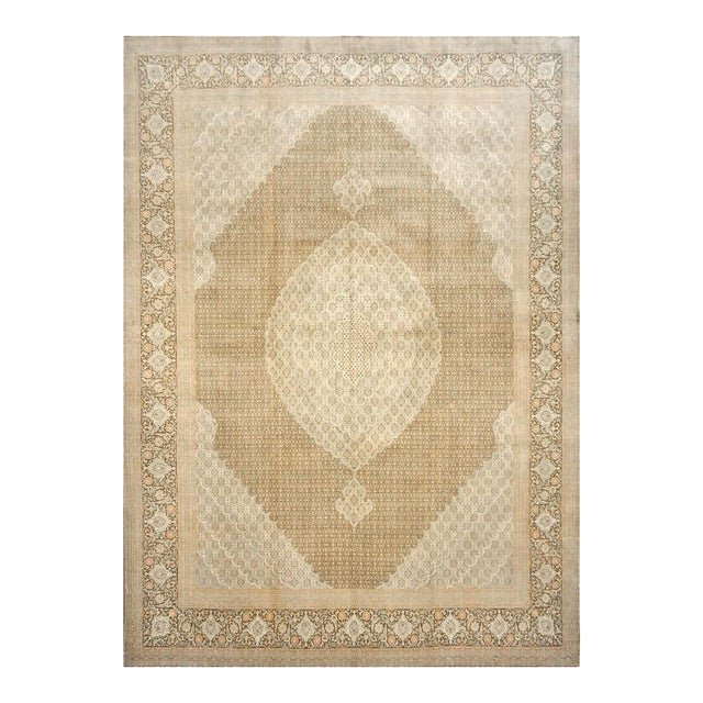 Antique Persian Tabriz Wool 10x14 Tan, & Brown Handmade Area Rug #9901536 For Sale
