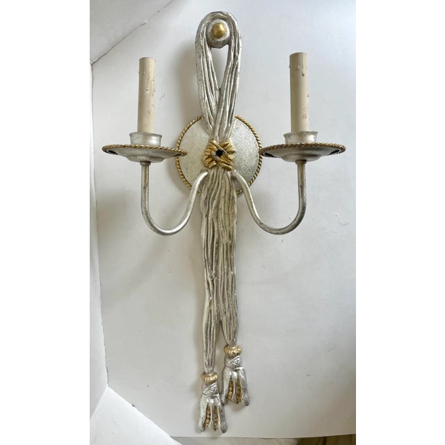 Vintage Originals 22 Silver and Gold Tassel Double Wall Sconce For Sale - Image 13 of 13