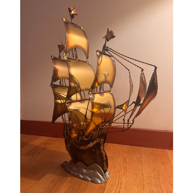 Mid-Century Modern Handmade Argentine Metal Sailboat Sculpture — Nautical Statement Piece, One of a Kind For Sale - Image 3 of 9