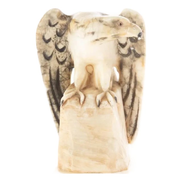 Art Deco Hand Carved Alabaster Eagle Sculpture For Sale