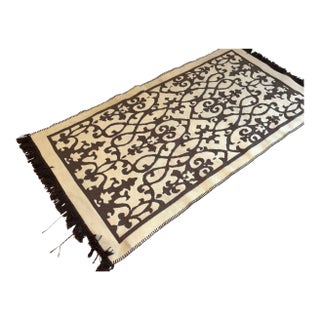 Brown/Cream Shyrdak Fringed Woven Rug or Throw For Sale