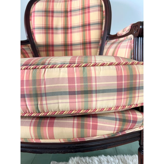 Vintage Madras Plaid Silk Upholstered Accent Chair Made by Owners Select HighPoint North Carolina, Pink Plaid Silk Chair Custom Made For Sale - Image 14 of 18