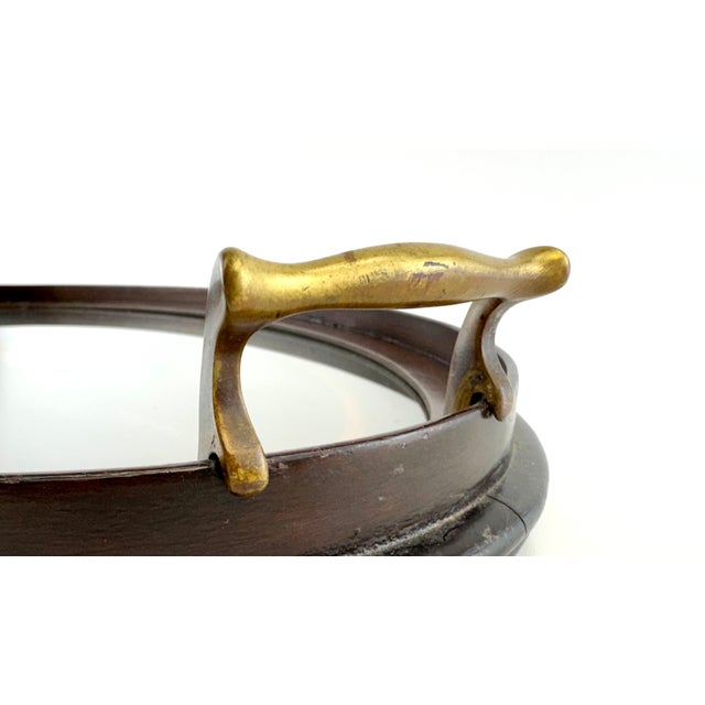 Wood Antique Edwardian Mahogany Inlaid Serving Tray With Brass Handles For Sale - Image 7 of 9
