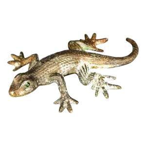 1930s Japanese Bronze Lizard Gecko Sculpture Glass Green Eyes
