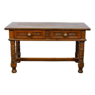18th Century Spanish Walnut Console Table with Carved Drawers and Baluster Legs For Sale