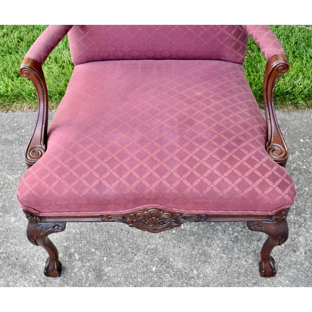 Vtg. Centruy Chippendale Style Mahogany Library Arm Chair W/Claw Foot For Sale In Philadelphia - Image 6 of 12