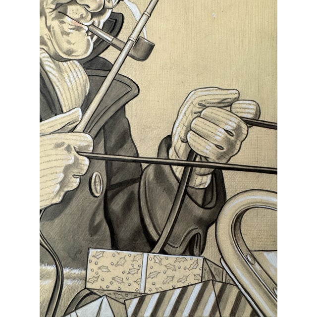American 1940s Original Signed Graphite Illustration of Elderly Carriage Driver 10.75 × 12.75 In. For Sale - Image 3 of 6