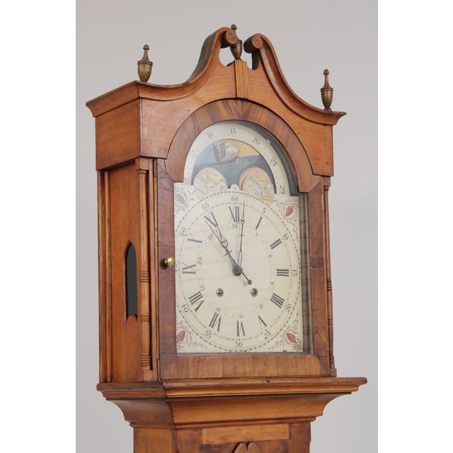 Period American Cherry Tall Cased Grandfather Clock For Sale - Image 14 of 18