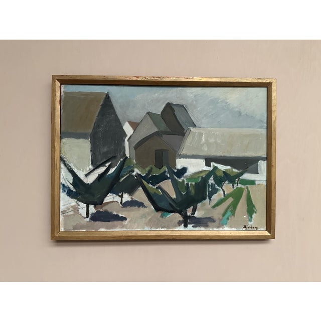 Original Vintage Swedish Oil on Canvas – “ Village” by Viggo Djurberg – Signed – Framed – 68.5 × 49.5 cm (27" × 19.5")...