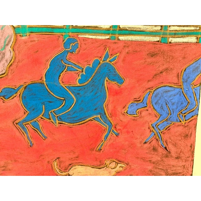 1980s George Colin Signed Folk Art Pastel Farm Chalk Art For Sale - Image 4 of 10