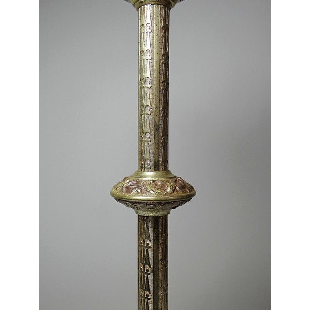 Large Antique Gothic Gilt Bronze Candlesticks, 19th Century, Set of 2 For Sale - Image 5 of 13