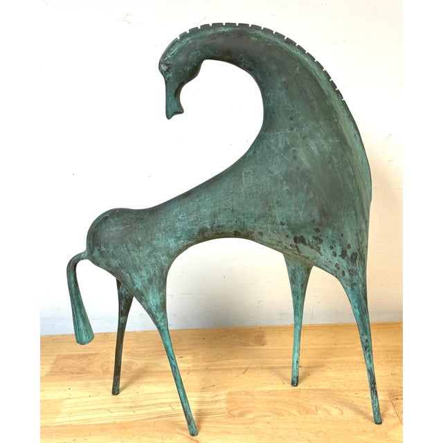 Monumental Italian Modernist Patinated Bronze Horse Sculpture, Etruscan Taste For Sale - Image 9 of 12