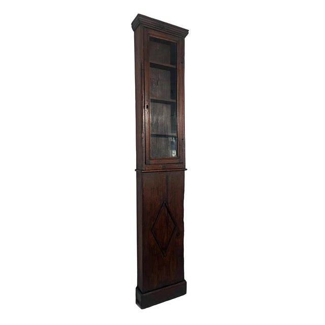 Baroque 18th Century Italian Wall-Mounted Chestnut Display Cabinet with Hand-Blown Glass, 1800s For Sale - Image 3 of 18