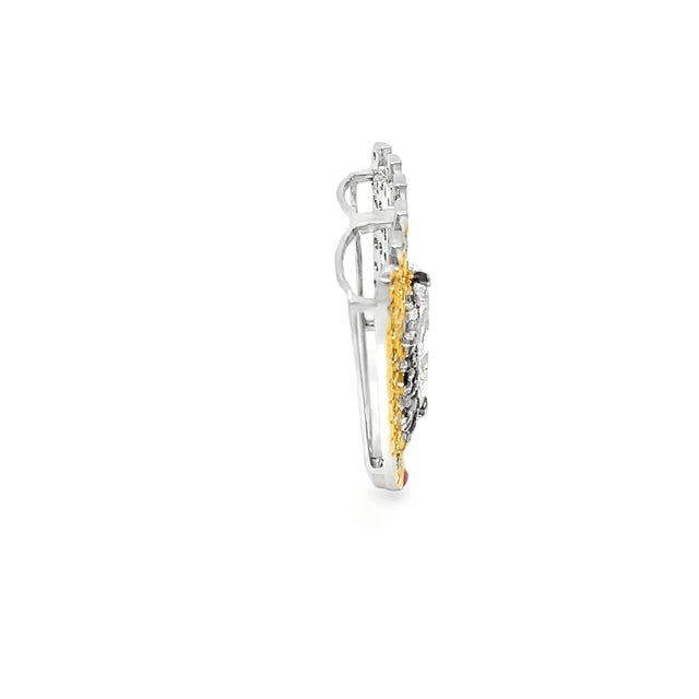 Mid 20th Century Vintage 18k Yg/Wg Shield Shaped 1.80ct Horse Cut Diamond & Sapphire Pendant For Sale - Image 5 of 8