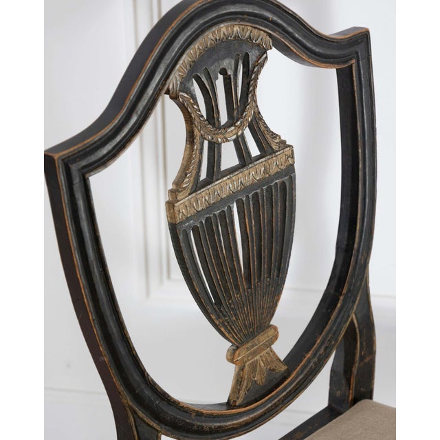 19th Century Set of Four 19th Century Swedish Blackened Wood and Gilt Lyre-Back Chairs For Sale - Image 5 of 18