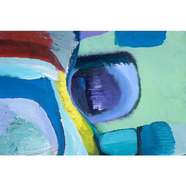 Bold figurative abstract by California artist Catherine Freethy (American, b. 1962). This abstract features vibrant color...