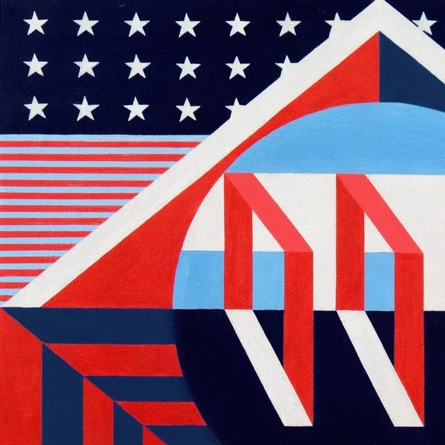 Abstract 'Flag Medley' Circa 1970s; Pop Art, Americana, Modernist American Constructivist Oil For Sale - Image 3 of 8