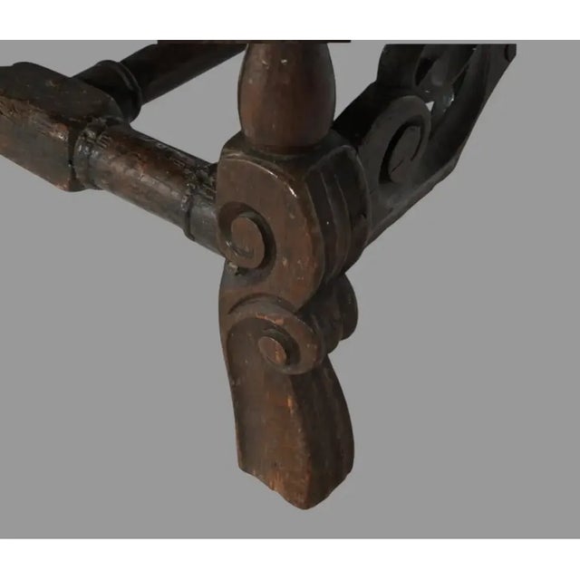 Late 19th Century Antique English Carved Oak Footstool Bench With Floral Tapestry Seat For Sale - Image 10 of 10