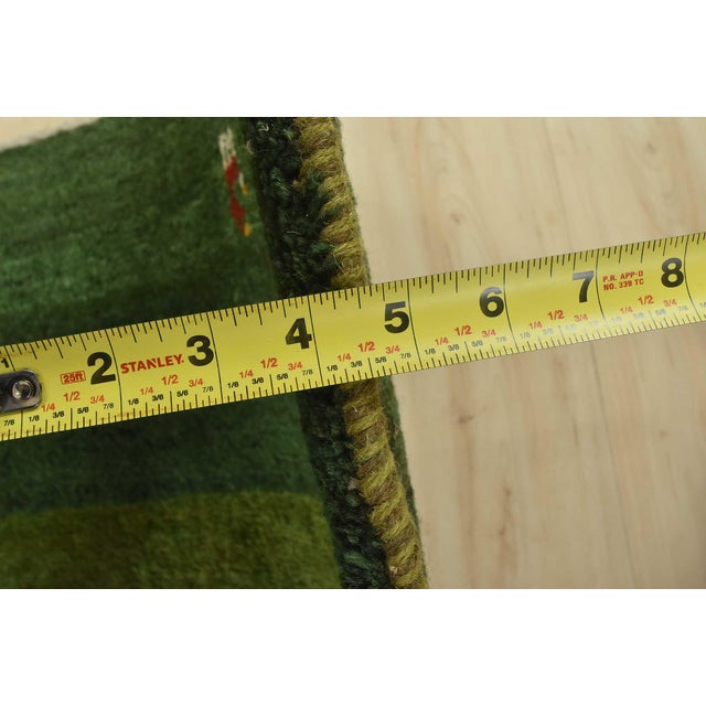Gabbeh Rug 5’1” X 6’6” Green Wool Vintage Tribal Hand-Knotted Carpet For Sale - Image 11 of 13