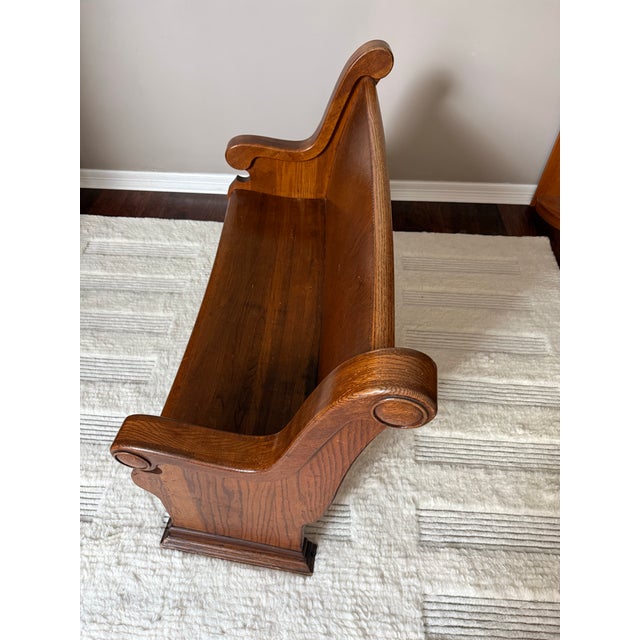 Antique Solid Mission Carved Oak Wood Church Pew Bench For Sale - Image 11 of 12