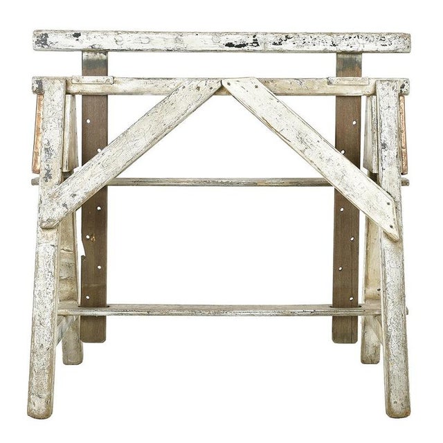 Wood Trestles in Patinated Solid Wood and Copper, Set of 2 For Sale - Image 7 of 8