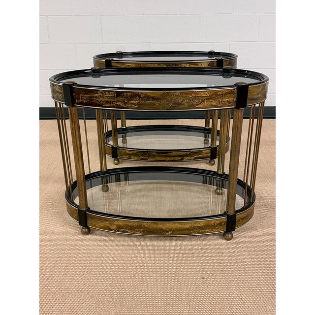 1970's Pair of Acid Etched Brass Side Tables Attributed to Bernhard Rohne for Mastercraft, a Pair For Sale - Image 14 of 16