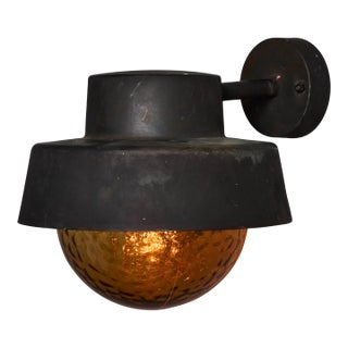 1970s Patinated Metal and Textured Amber Glass Outdoor Sconce Attributed to Hans Agne Jakobsson For Sale