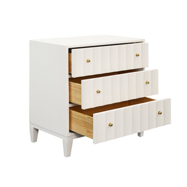Worlds Away Matthew Izzo Home Carmack Fluted Matte White Lacquer Three Drawer Side Table For Sale - Image 4 of 7