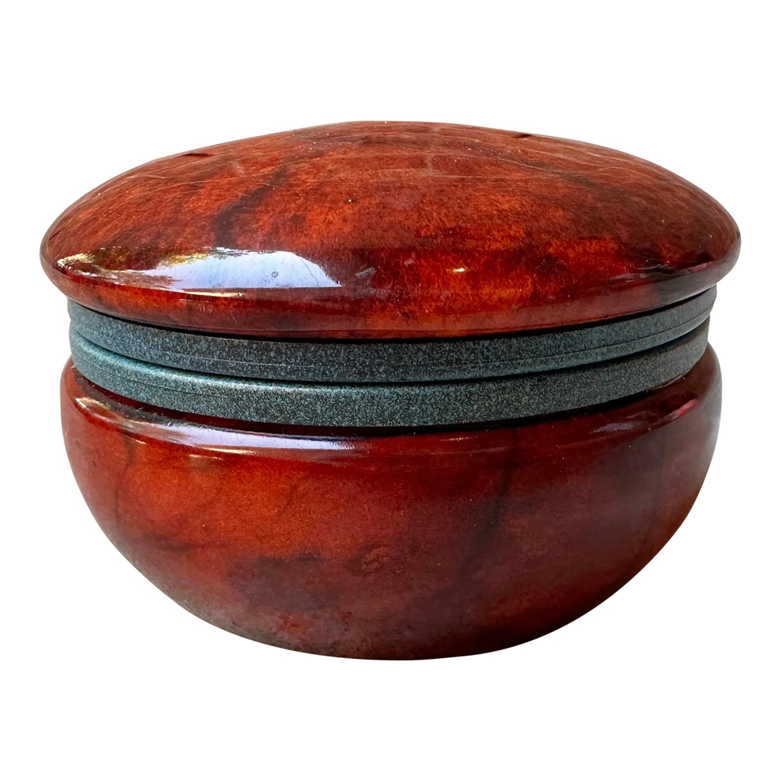 Italian Round Red Alabaster Hinged Trinket Box | Chairish