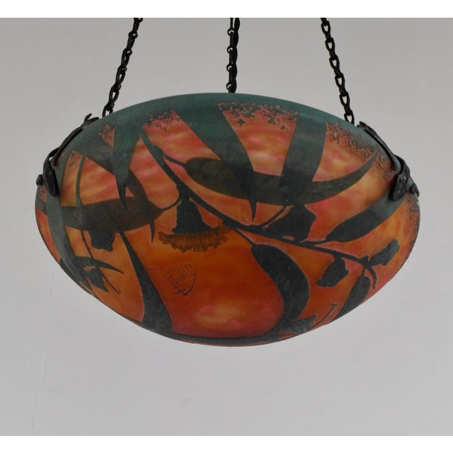 French Art Deco Pendant Light by Daum & Majorelle - 1925 Cameo Chandelier France For Sale - Image 9 of 15