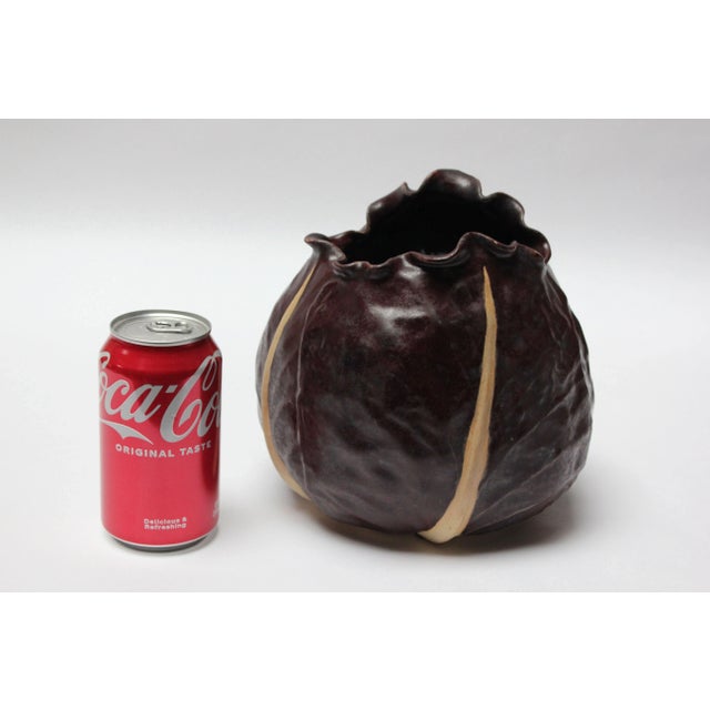 Ceramic Vintage Matte-Glaze Cordovan Crimped Ceramic Vase For Sale - Image 7 of 13