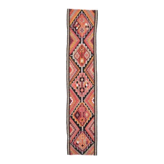 1970s Vintage Turkish Handmade Wool Cotton Orange Runner Rug For Sale