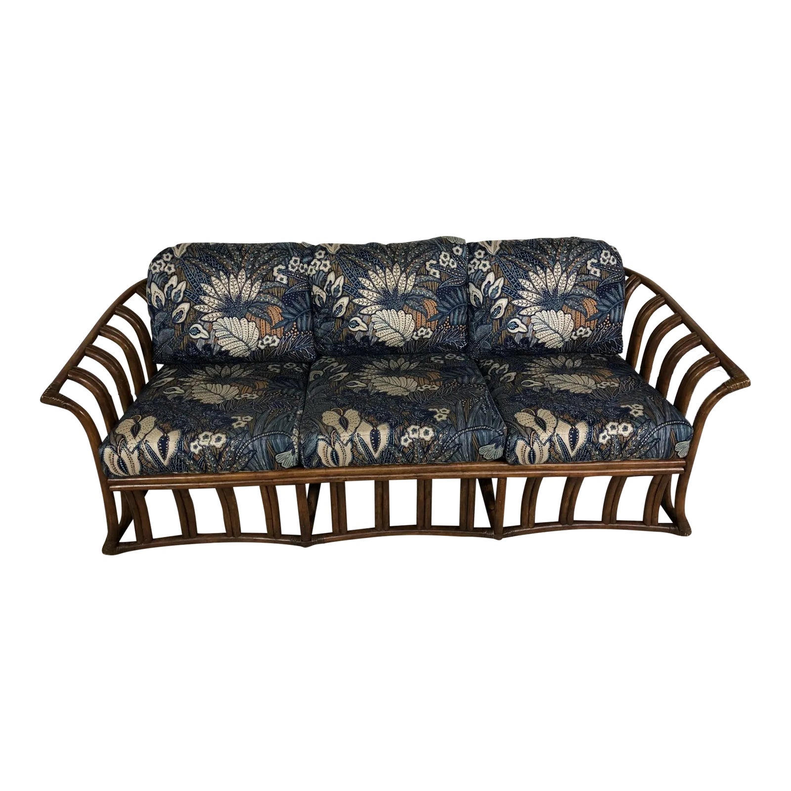 Vintage Ficks Reed Coastal Three-Seat Bamboo and Rattan Sofa | Chairish