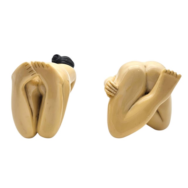 Pair of Vintage Japanese Bathing Beauty Female Nude Figurine Sculptures, Figurative Mid-Century Art Objects For Sale - Image 18 of 18