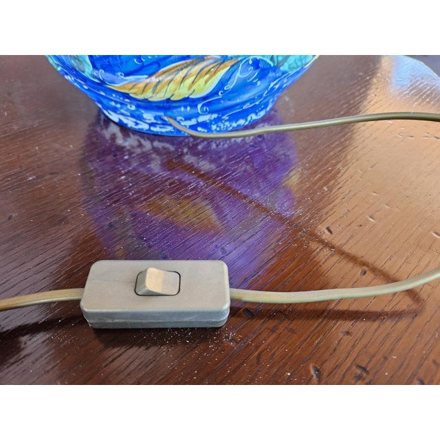 Painted Ceramic Table Lamp with Fabric Lampshade, 1970s For Sale - Image 14 of 16