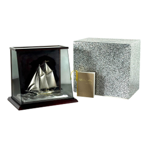 Rare Seki Takehiko Signed 985 Silver Yacht Model Original Box and Case Maritime Art