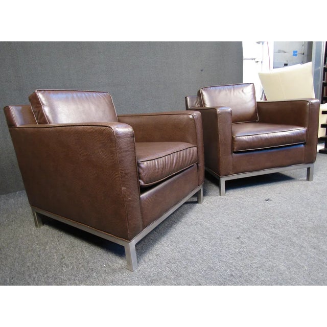 Mid-Century Modern Pair of Mid-Century Modern Vinyl Club Chairs For Sale - Image 3 of 7