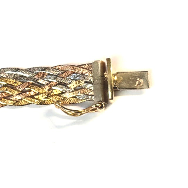 Metal 14k Yellow, White, and Rose Gold Woven Necklace Vintage For Sale - Image 7 of 11