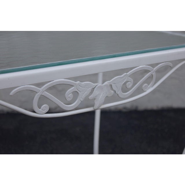 White Vintage Wrought Iron And Glass Patio Side Table For Sale - Image 8 of 15