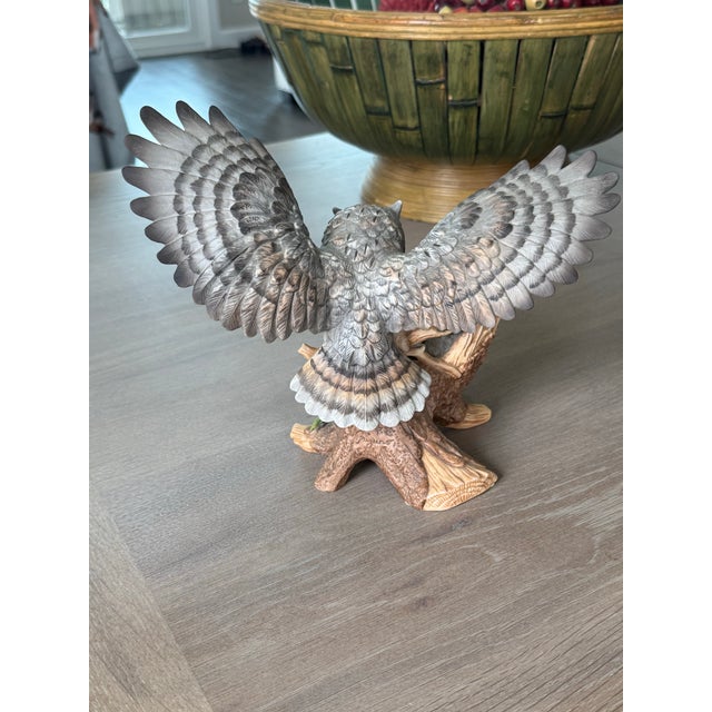 Figurative Porcelain Screech Owl With Owlets Statue For Sale - Image 3 of 10