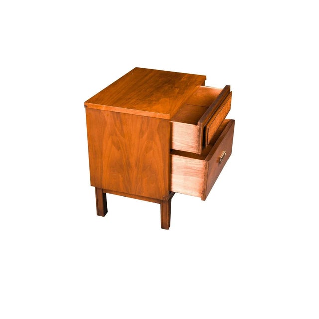1970s Mid Century Cane Walnut Brass Nightstand For Sale In Baltimore - Image 6 of 8