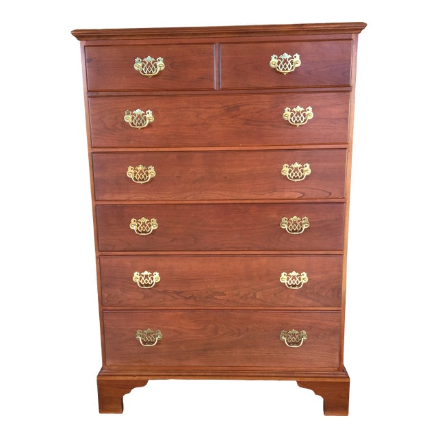 Stickley Cherry 6 Drawer Chippendale Style Bracket Foot High Chest of Drawers For Sale