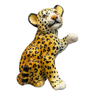 Oversized 16" Italian Ceramic Leopard Cub Figurine – Jungle Glam / Maximalist For Sale